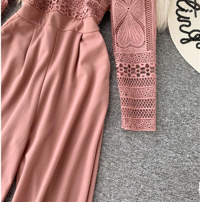 Spring Summer Jumpsuit Lace Overalls for Women Korean Vintage Elegant Straight Full Length Pants Rompers Womens Jumpsuit ZT5291