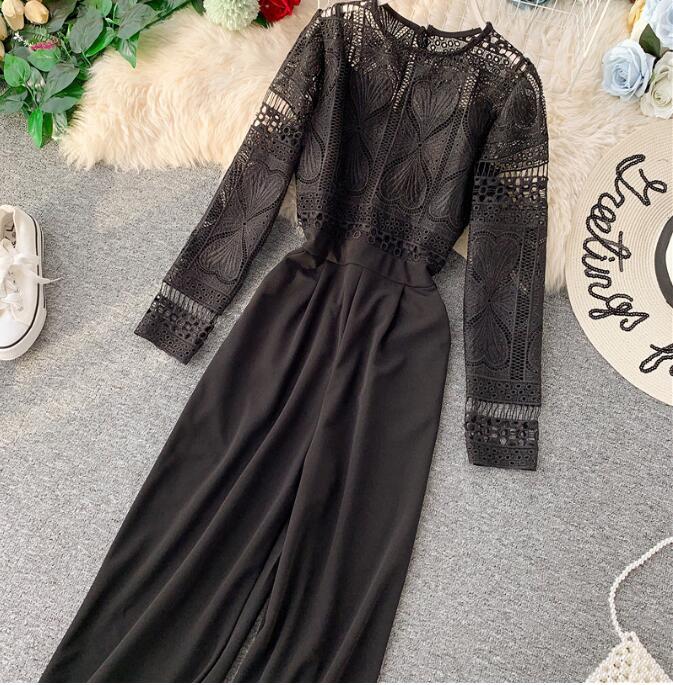 Spring Summer Jumpsuit Lace Overalls for Women Korean Vintage Elegant Straight Full Length Pants Rompers Womens Jumpsuit ZT5291