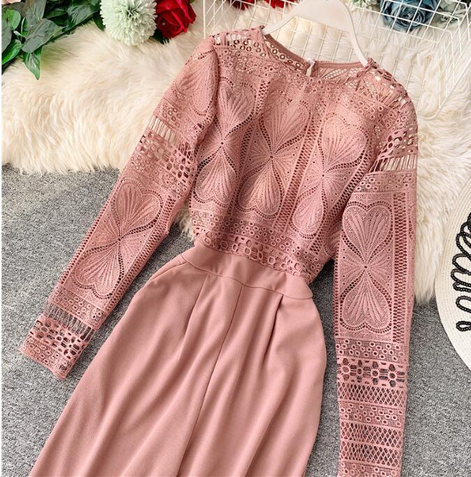 Spring Summer Jumpsuit Lace Overalls for Women Korean Vintage Elegant Straight Full Length Pants Rompers Womens Jumpsuit ZT5291