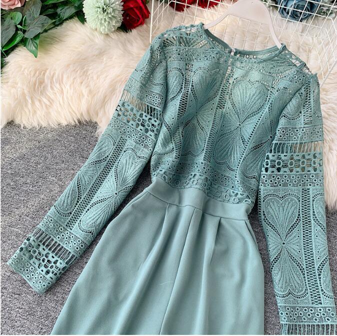 Spring Summer Jumpsuit Lace Overalls for Women Korean Vintage Elegant Straight Full Length Pants Rompers Womens Jumpsuit ZT5291