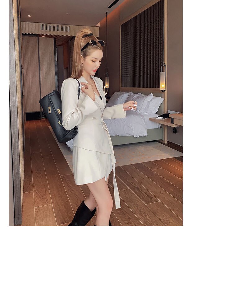 Long Sleeve Blazer Dress Female Mini Party Office Lady Elegant Dress Female One-piece Dress Korean Belt Winter New Style Dress