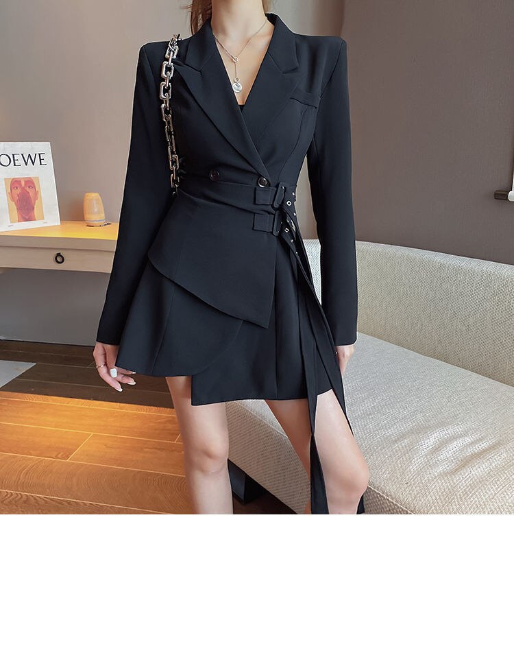 Long Sleeve Blazer Dress Female Mini Party Office Lady Elegant Dress Female One-piece Dress Korean Belt Winter New Style Dress