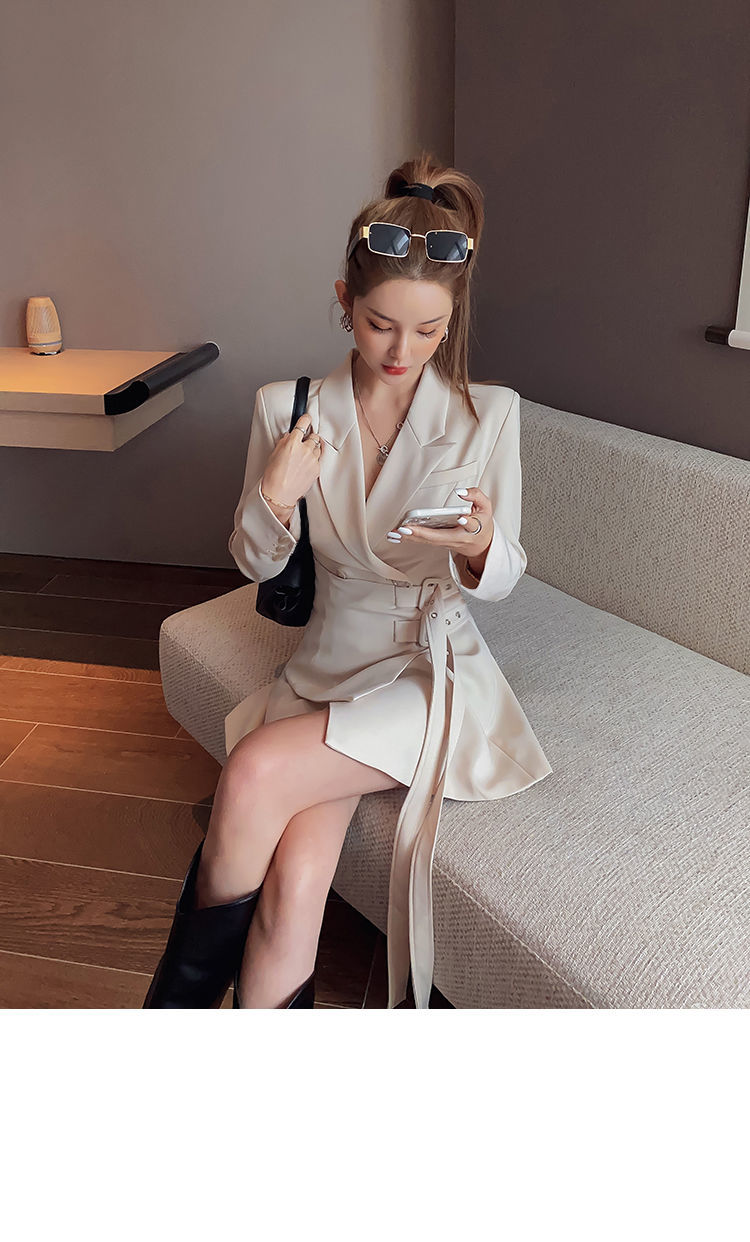 Long Sleeve Blazer Dress Female Mini Party Office Lady Elegant Dress Female One-piece Dress Korean Belt Winter New Style Dress