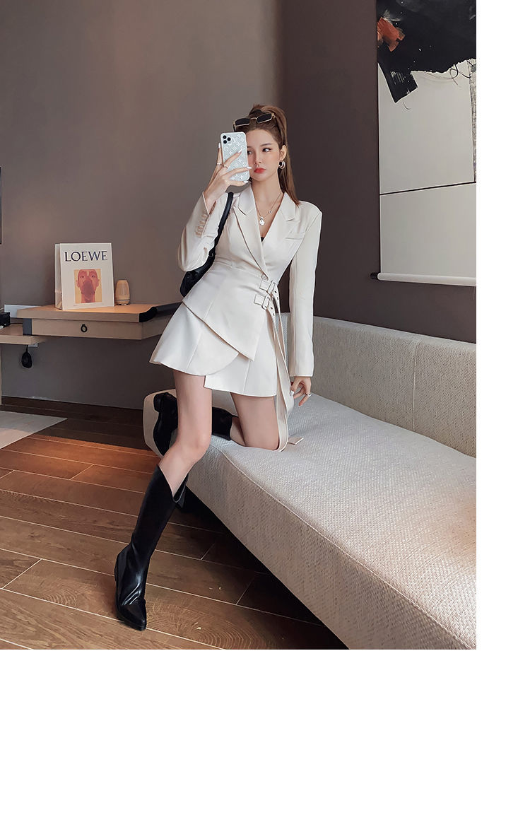 Long Sleeve Blazer Dress Female Mini Party Office Lady Elegant Dress Female One-piece Dress Korean Belt Winter New Style Dress