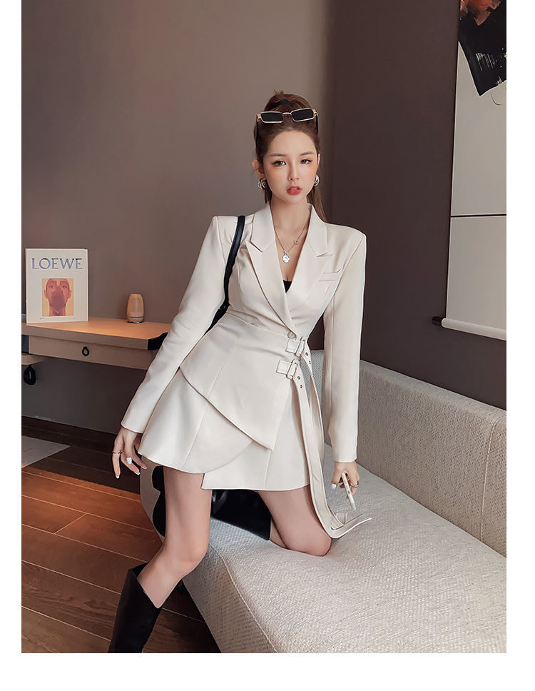 Long Sleeve Blazer Dress Female Mini Party Office Lady Elegant Dress Female One-piece Dress Korean Belt Winter New Style Dress