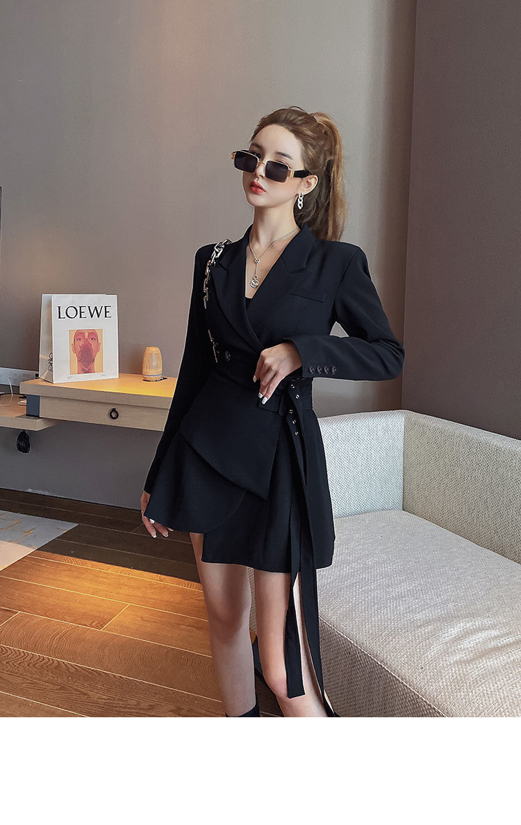 Long Sleeve Blazer Dress Female Mini Party Office Lady Elegant Dress Female One-piece Dress Korean Belt Winter New Style Dress