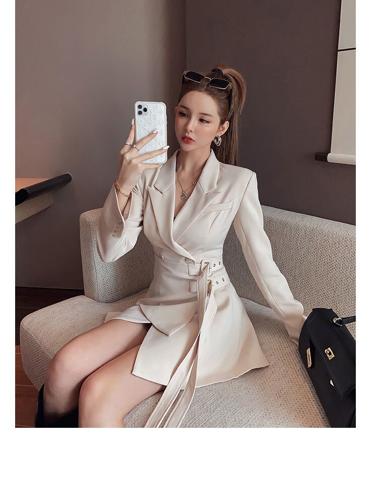 Long Sleeve Blazer Dress Female Mini Party Office Lady Elegant Dress Female One-piece Dress Korean Belt Winter New Style Dress