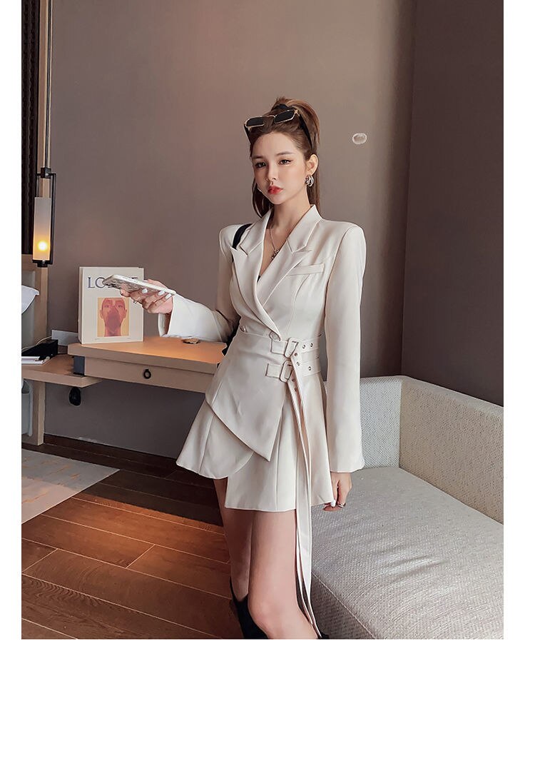 Long Sleeve Blazer Dress Female Mini Party Office Lady Elegant Dress Female One-piece Dress Korean Belt Winter New Style Dress