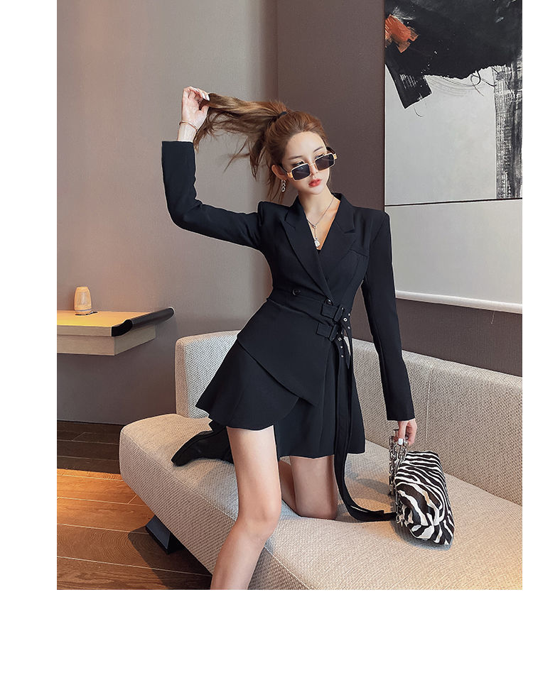 Long Sleeve Blazer Dress Female Mini Party Office Lady Elegant Dress Female One-piece Dress Korean Belt Winter New Style Dress