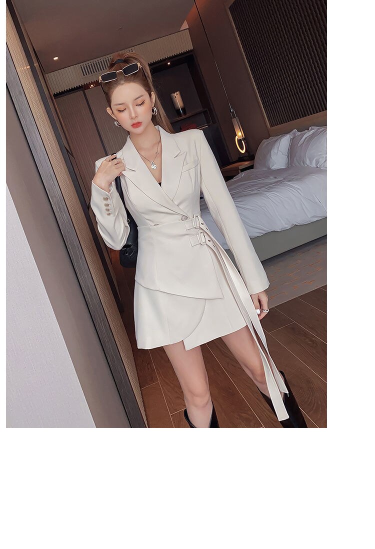 Long Sleeve Blazer Dress Female Mini Party Office Lady Elegant Dress Female One-piece Dress Korean Belt Winter New Style Dress