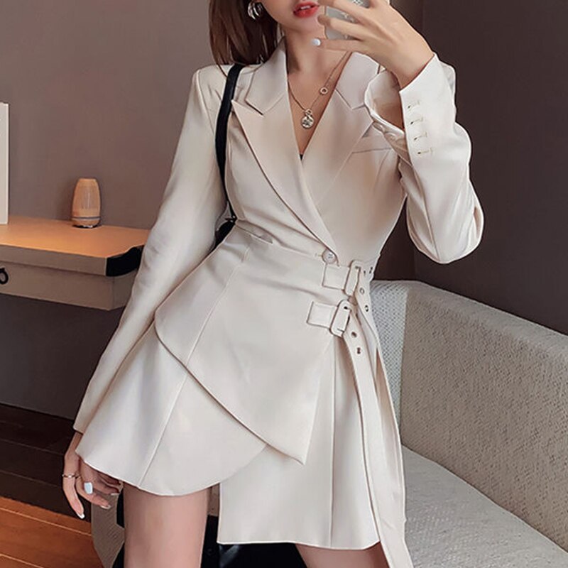 Long Sleeve Blazer Dress Female Mini Party Office Lady Elegant Dress Female One-piece Dress Korean Belt Winter New Style Dress