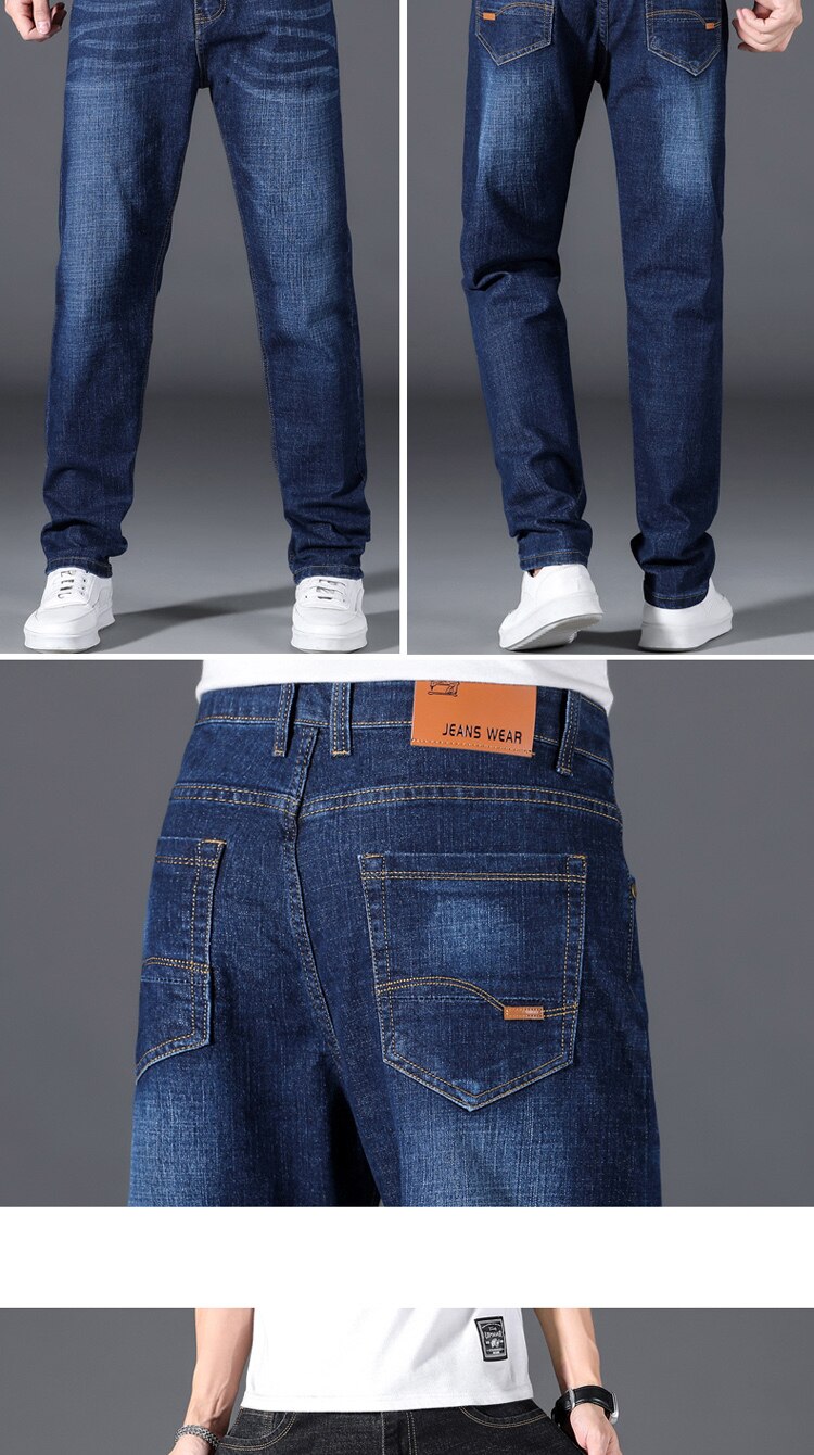 Plus Size 42 44 46 48 50 Classic Men's Jeans Loose Straight Black Blue Jeans Stretch Business Casual Trousers Male Brand Pants