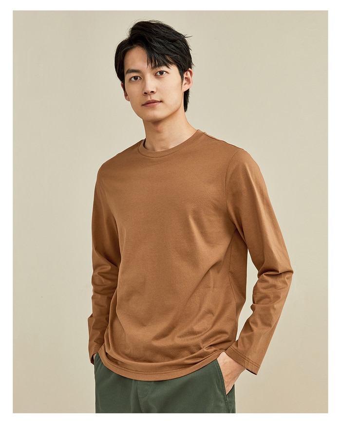 Giordano Men Tshirts 2Pcs Ribbed Crewneck Long-sleeve Tee Shirts 100% Cotton Soild Color Tee Shirts 18021604