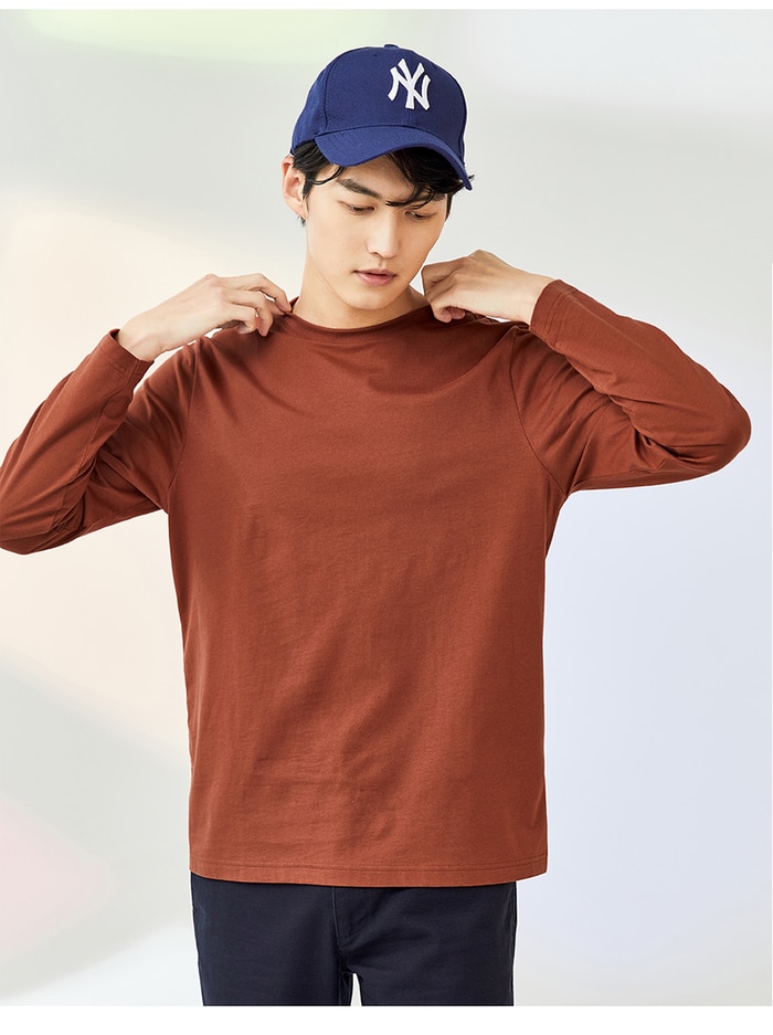 Giordano Men Tshirts 2Pcs Ribbed Crewneck Long-sleeve Tee Shirts 100% Cotton Soild Color Tee Shirts 18021604