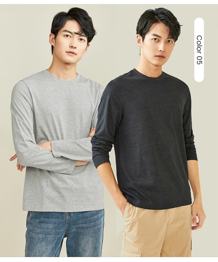 Giordano Men Tshirts 2Pcs Ribbed Crewneck Long-sleeve Tee Shirts 100% Cotton Soild Color Tee Shirts 18021604