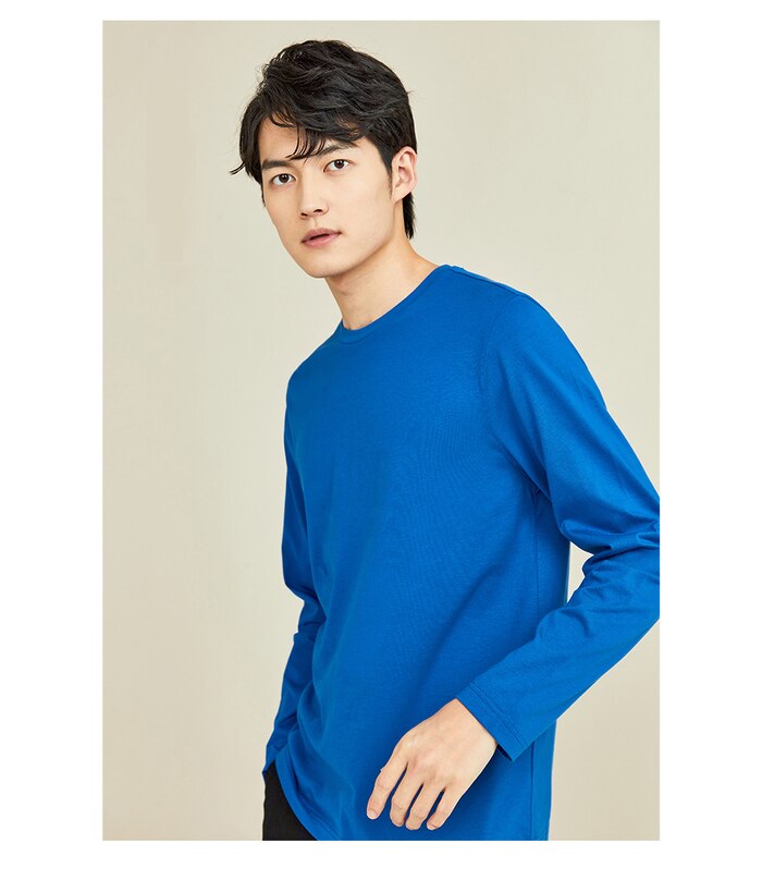 Giordano Men Tshirts 2Pcs Ribbed Crewneck Long-sleeve Tee Shirts 100% Cotton Soild Color Tee Shirts 18021604