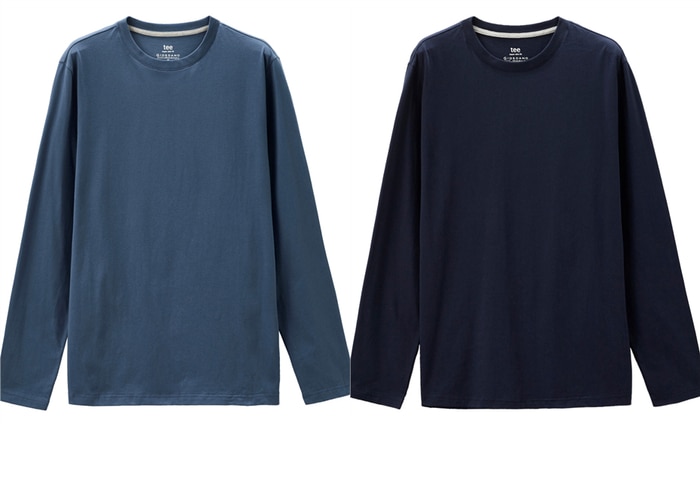 Giordano Men Tshirts 2Pcs Ribbed Crewneck Long-sleeve Tee Shirts 100% Cotton Soild Color Tee Shirts 18021604