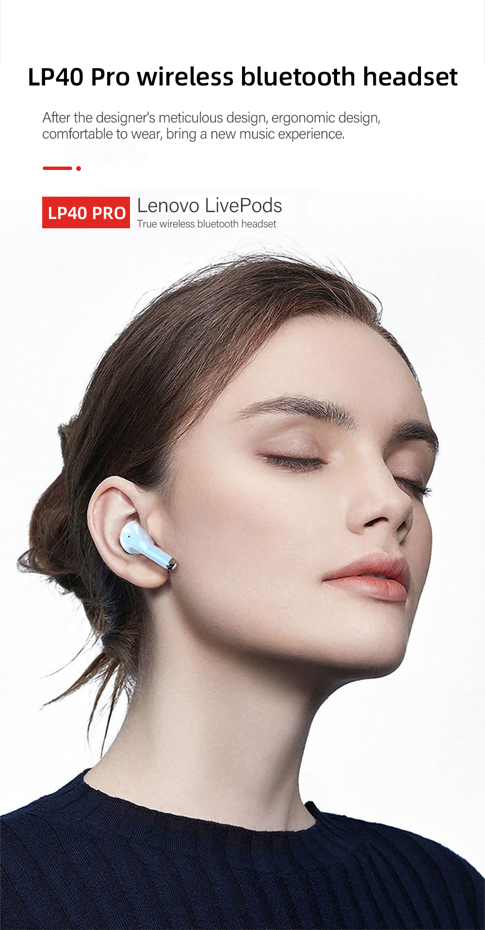 Lenovo LP40 Pro Earphone Bluetooth 5.1 Wireless Headphones Waterproof Earpieces Sports Earbuds Wiht Microphone Music TWS Headset