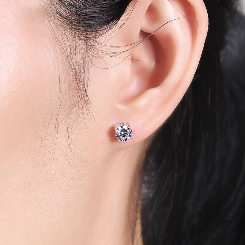 Never Fade Real Tibetan Silver Earrings Luxury Natural CZ Zircon Double Stud Earrings Women Wedding Ear Jewelry Gift