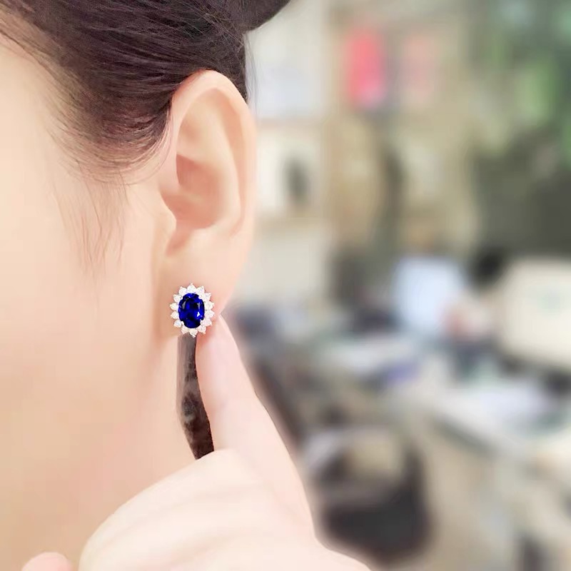 Never Fade Real Tibetan Silver Earrings Luxury Natural CZ Zircon Double Stud Earrings Women Wedding Ear Jewelry Gift