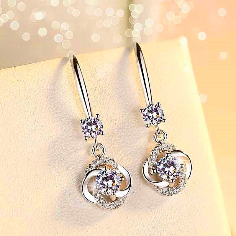 Never Fade Real Tibetan Silver Earrings Luxury Natural CZ Zircon Double Stud Earrings Women Wedding Ear Jewelry Gift