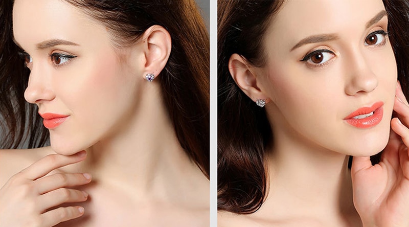 Never Fade Real Tibetan Silver Earrings Luxury Natural CZ Zircon Double Stud Earrings Women Wedding Ear Jewelry Gift