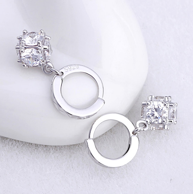 Never Fade Real Tibetan Silver Earrings Luxury Natural CZ Zircon Double Stud Earrings Women Wedding Ear Jewelry Gift