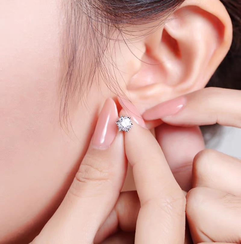 Never Fade Real Tibetan Silver Earrings Luxury Natural CZ Zircon Double Stud Earrings Women Wedding Ear Jewelry Gift