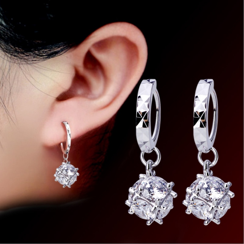 Never Fade Real Tibetan Silver Earrings Luxury Natural CZ Zircon Double Stud Earrings Women Wedding Ear Jewelry Gift