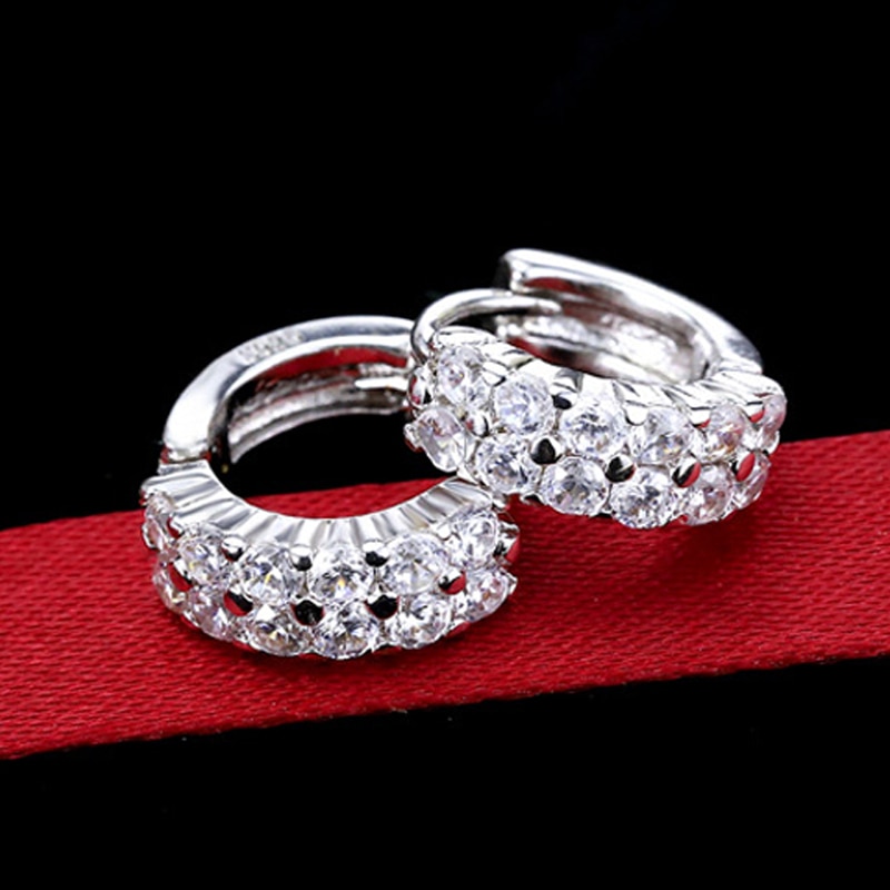 Never Fade Real Tibetan Silver Earrings Luxury Natural CZ Zircon Double Stud Earrings Women Wedding Ear Jewelry Gift