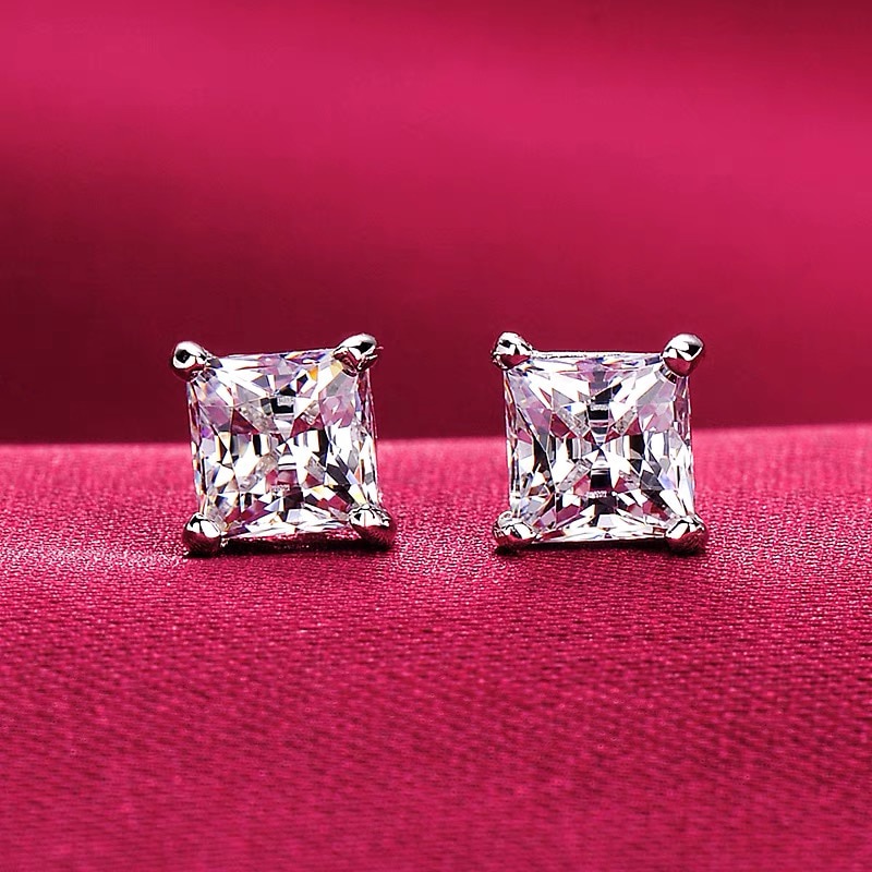 Never Fade Real Tibetan Silver Earrings Luxury Natural CZ Zircon Double Stud Earrings Women Wedding Ear Jewelry Gift