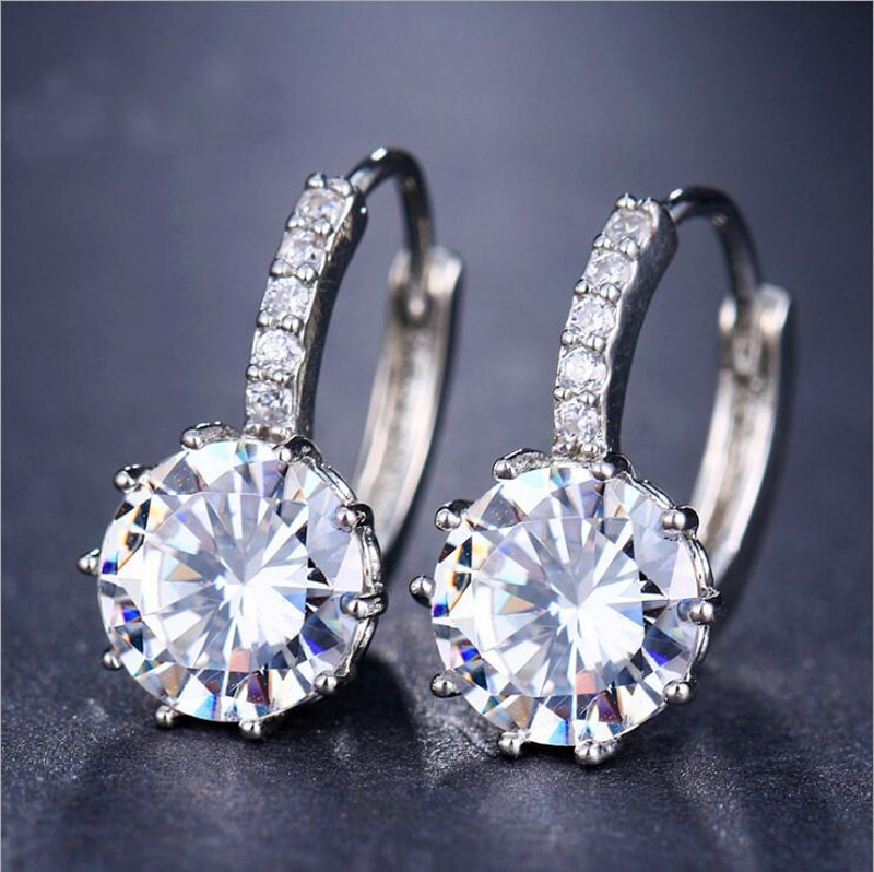 Never Fade Real Tibetan Silver Earrings Luxury Natural CZ Zircon Double Stud Earrings Women Wedding Ear Jewelry Gift