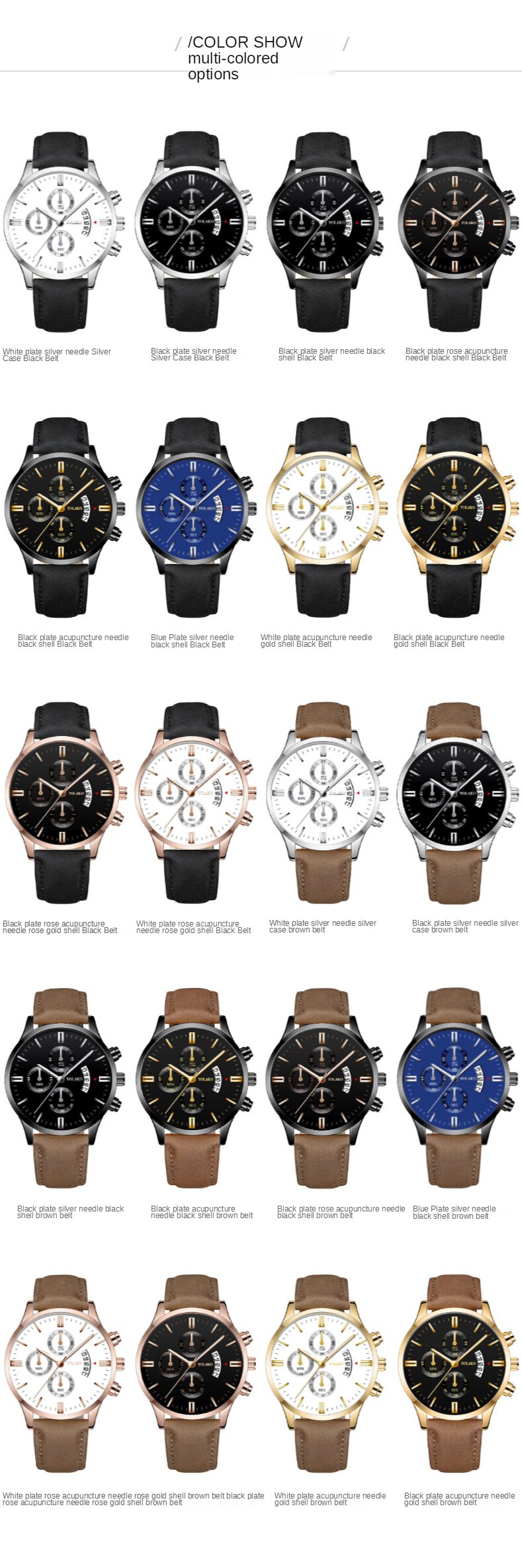 Business fashion fake three-eye six-hand calendar men's watch men's watch belt men's electronic watch